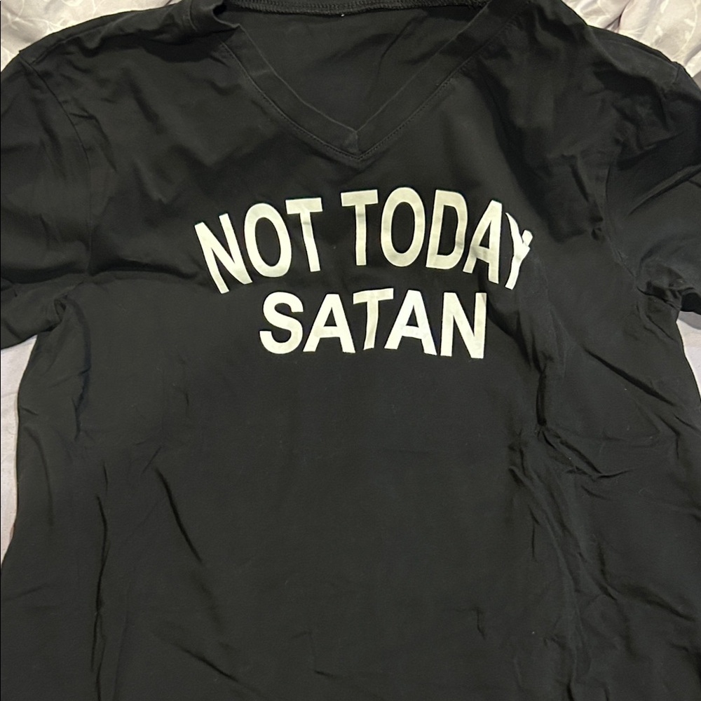 Black V-Neck T-Shirt with White Text